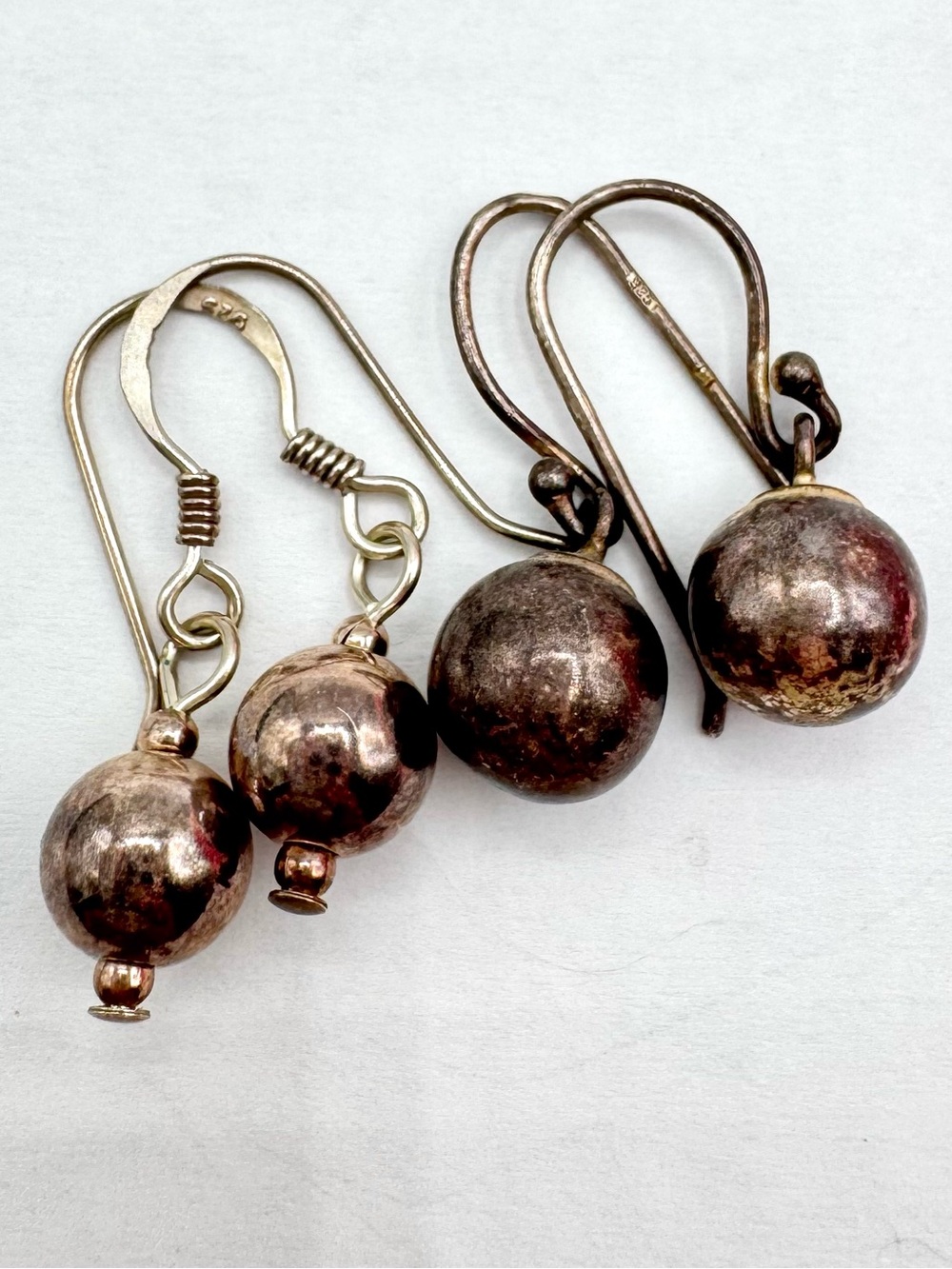 Vintage 925 Sterling Silver Ball Sphere Dangle Earrings Two Pair Tested 3.19 G